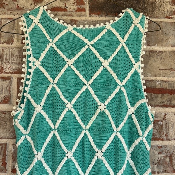 Molly of New York Teal Crochet Diamond Pattern sleeveless A-line Dress - Picture 9 of 10
